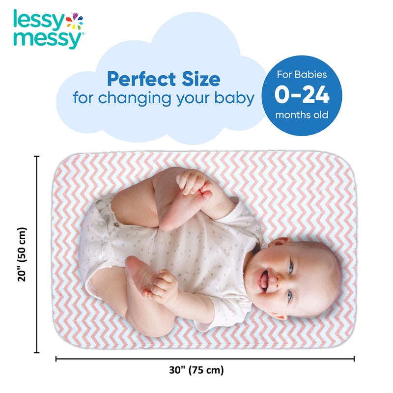 Lessy Messy Waterproof Baby Changing Pad for Dresser - Extra Large Diaper Changing Mat | High-Temperature Safe & Easy to Clean | Portable Travel Changing Pad (Peach Chevron) - Image 3